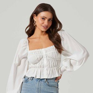 ASTR the Label Long Sleeve Smocked Square Neck Top